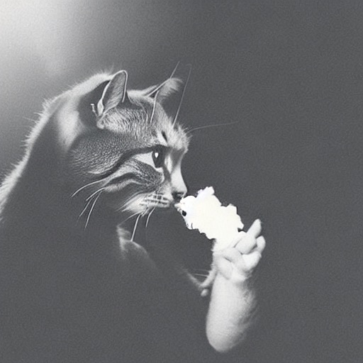 A cat smoking a cigarette. Moody. Dark.